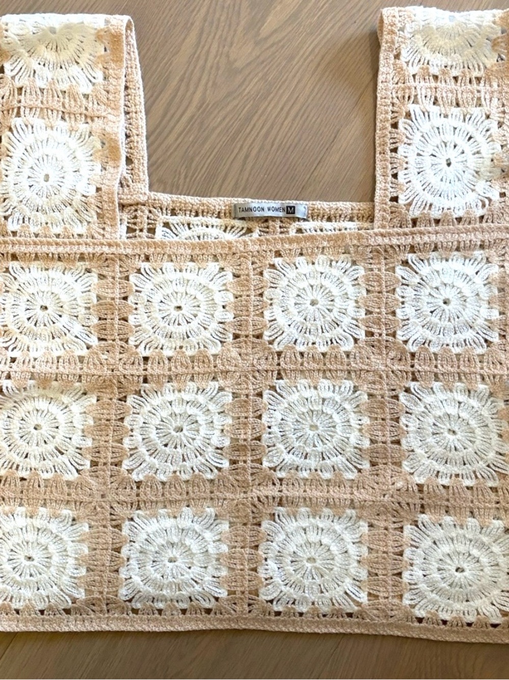 Crochet Square Tank Top - Cream and Tan new condition